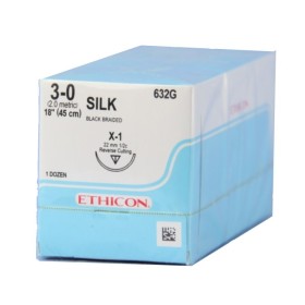 Ethicon Perma-Hand 632G nevstrebateľný steh s ihlou 1/2 22mm USP 3/0 čierny - 1 ks.