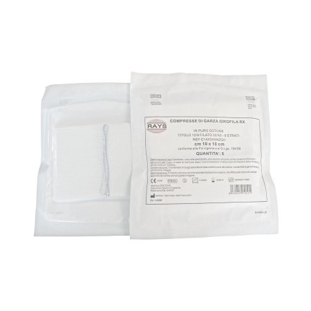 Compressa di garza piegata in cotone sterile 10 x 20 cm 8 strati - 10 pz.