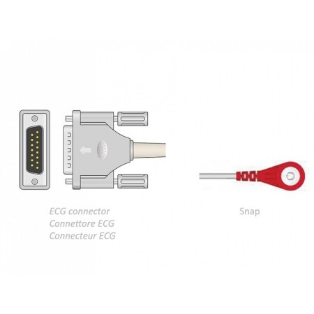 ECG-kabel voor de patiënt 2,2 m - snap - compatibel met camina, colson, st, anderen