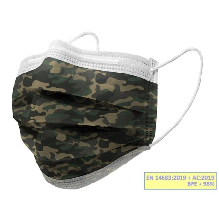 Gisafe Filterend Chirurgisch Masker 98% 3-laags Type IIR met Elastische Banden - Volwassenen - Militair - Flowpack - Pack 10 stu
