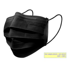 Gisafe 98% 3-ply type iir filtering surgical mask with elastic bands - adults - black - box - pack. 50 pcs.