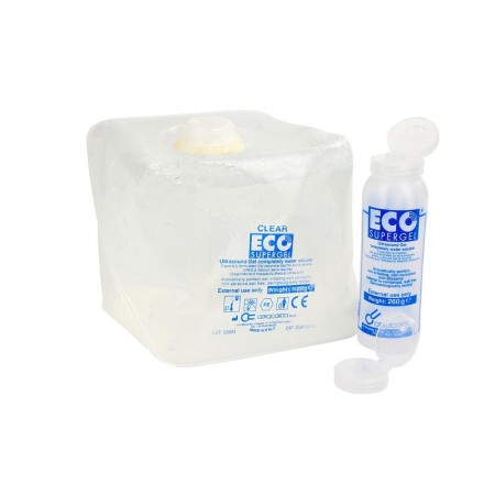 Transparent gel til ultralyd og pulserende lys. Eco Supergel klar i 5 liters pose.