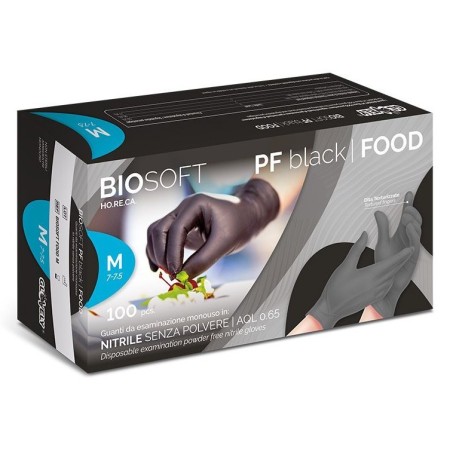 Guantes desechables de nitrilo negro sin polvo BIOSOFT PF black FOOD - 100 uds.