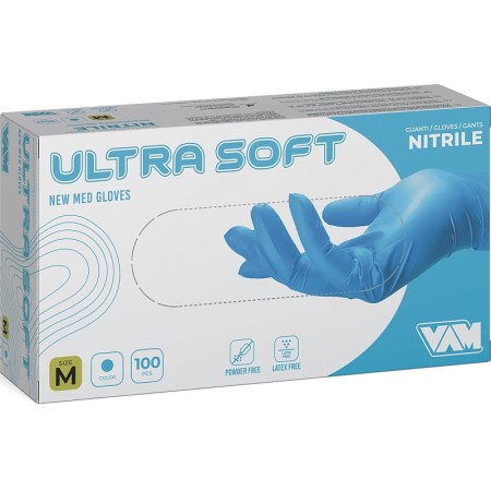 VAM Gants jetables en nitrile non poudrés bleus ultra doux - 100 pcs.