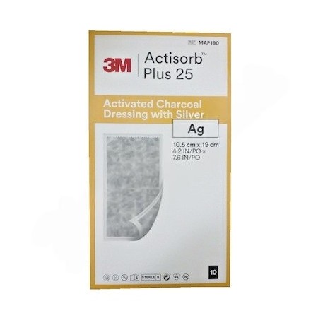3M Actisorb Plus 25 obvaz s aktivním uhlím se stříbrem, MAP190, 10,5 cm x 19 cm - 10 ks.
