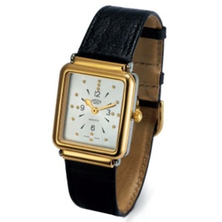 Orologio tattile per ciechi, (non vedenti), modello Unisex, con cassa rettangolare bicolore in acciaio e oro piccola